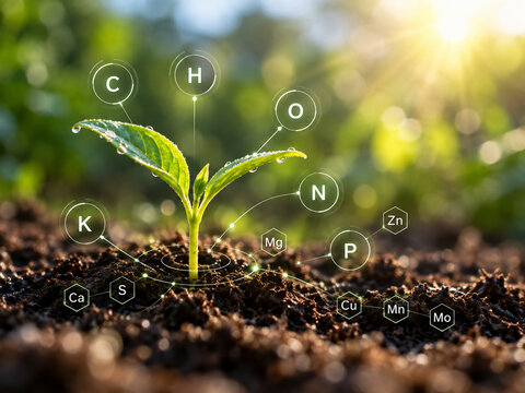 AI generated young green seedling growing rich soil essential plant nutrient elements digital science graphics for sustainable agriculture crop growth plant development
