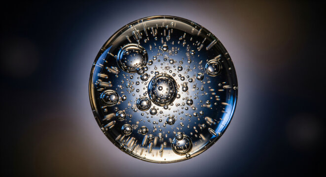 Microscopic view of air bubbles trapped inside a spherical glass orb
