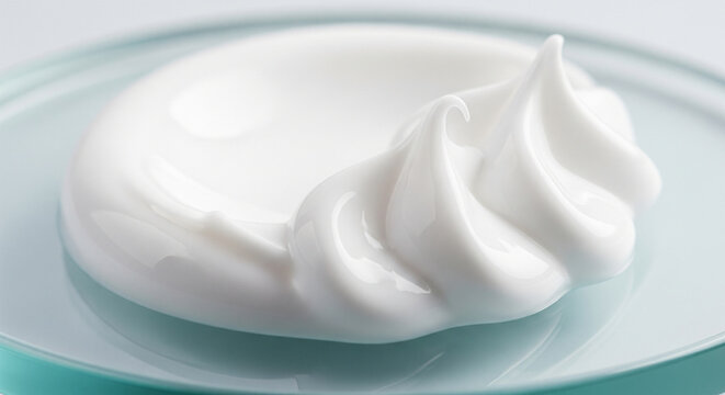 White cosmetic cream swirl sample placed on a petri dish