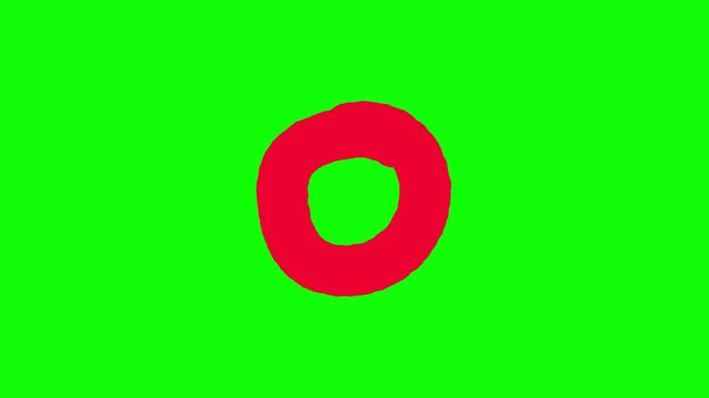 Three red circles arranged horizontally against a vibrant solid green background graphic element design pattern with video three