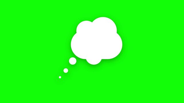 Three white thought bubbles floating against vibrant green background with displays three identical bubbles evenly spaced idea