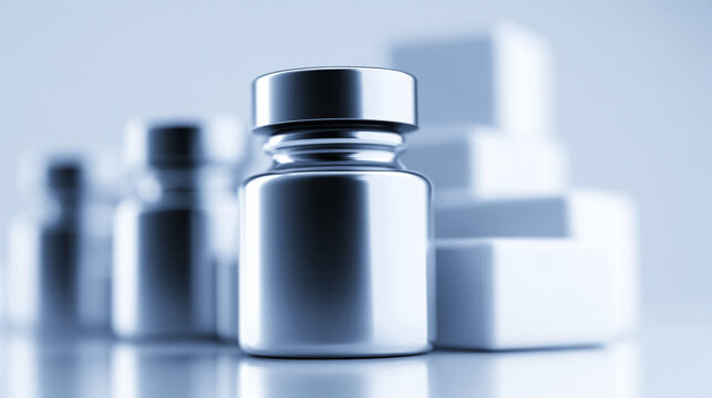 Clean White Bottle Container Mockup Close Up In Pharmacy Setting
