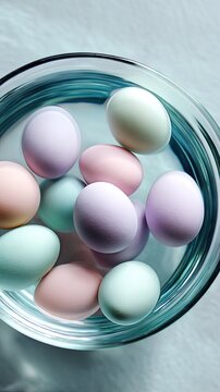 Colorful easter eggs in glass bowl