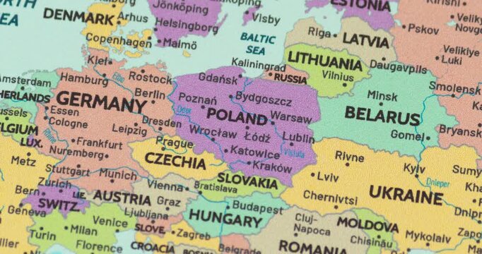 Zoom out view of poland on a modern political world map
