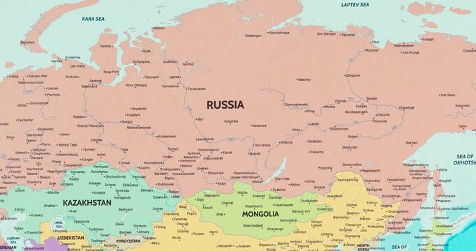 panning view of russia on a modern political world map