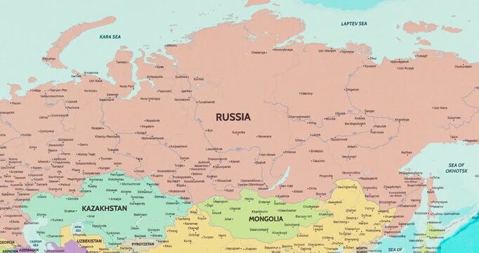 zoom out view of russia on a modern political world map