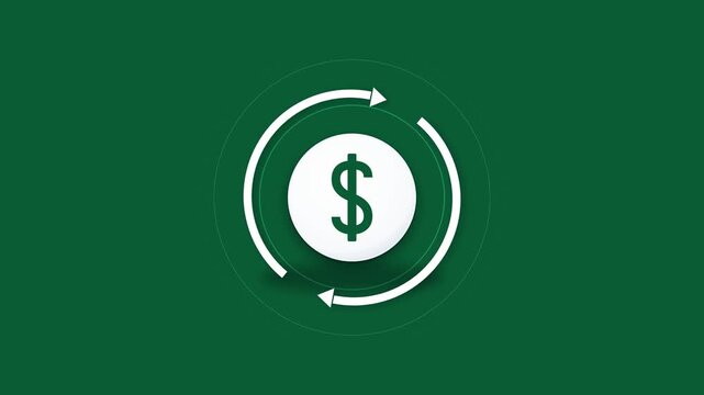 Modern vector financial cash flow concept with commercial currency exchange and money transfer orbital arrows on a clean green background.