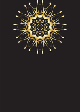 Luxury Silver and Gold Mandala Ornament at Upper Center on Black Background