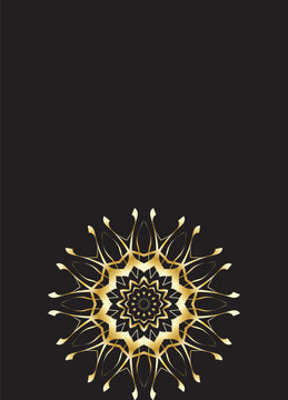 Luxury Silver Gold Mandala Ornament at Lower Center on Black Background