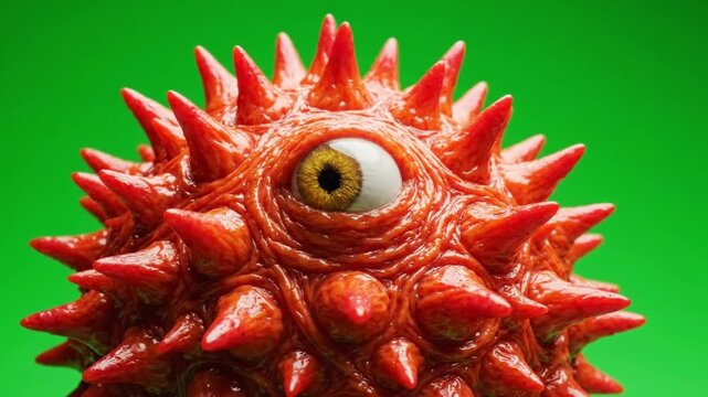 Red Spiky Cyclops Monster Isolated on Green Screen. 4K Video