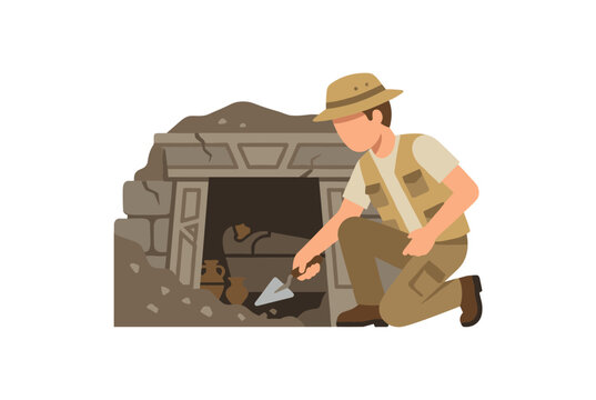 An archaeologist uncovers ancient artifacts at a ruin site