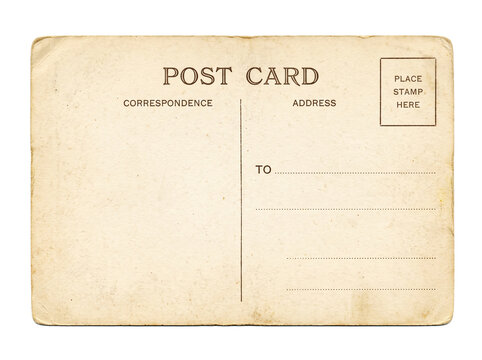 Vintage blank postcard back isolated on transparent background cutout