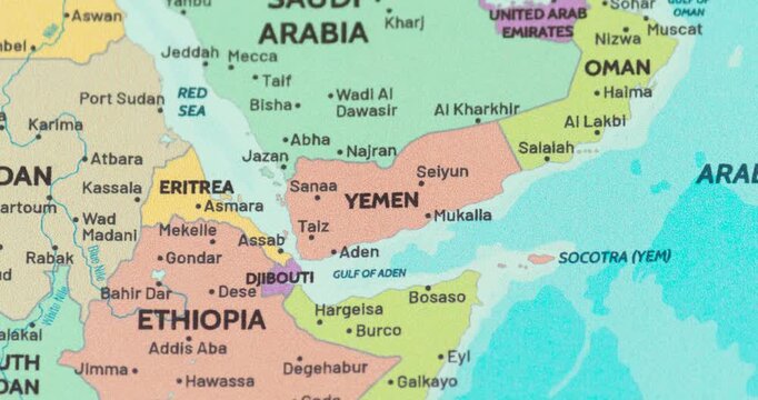 Zoom out view of yemen on a modern political world map