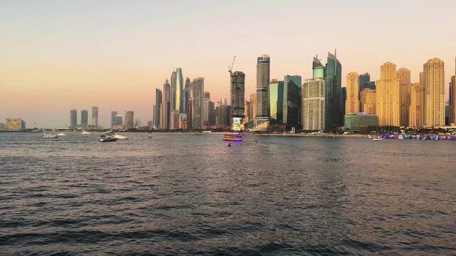 Seaside View of Dubai Marina and Jumeirah Beach Residence at Sunset