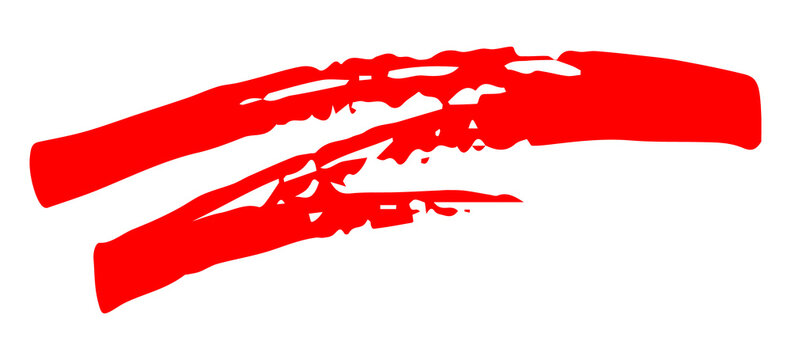 Hand Drawn Red Curved Marker Brush Stroke, Grunge Underline Highlight Swash and Smear on Transparent Background
