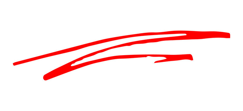Hand Drawn Red Marker Underline Stroke, Curved Highlight Scribble Line and Swash on Transparent Background