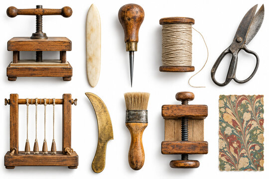 Ten bookbinding tools for junk journal collage element set