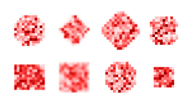Censor pixel mosaic red block element set vector illustration