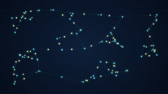 Glowing network node graph animation, seamless loop
