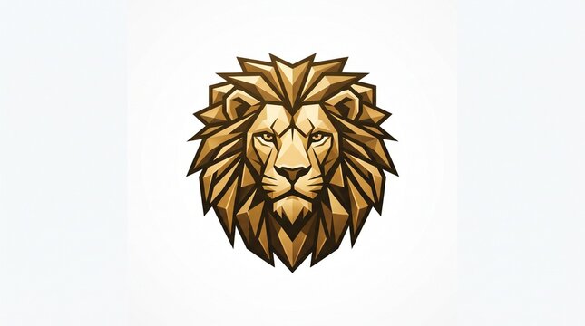 Modern geometric golden lion head logo, polygonal low poly style, luxury emblem for premium brand, fashion and royal crest