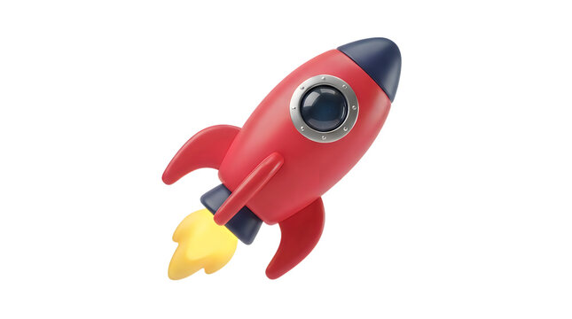 Red toy rocket launching on transparent background