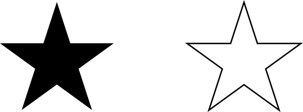 Solid black and outlined white five pointed stars side by side with geometry astronomy celestial decoration isolated