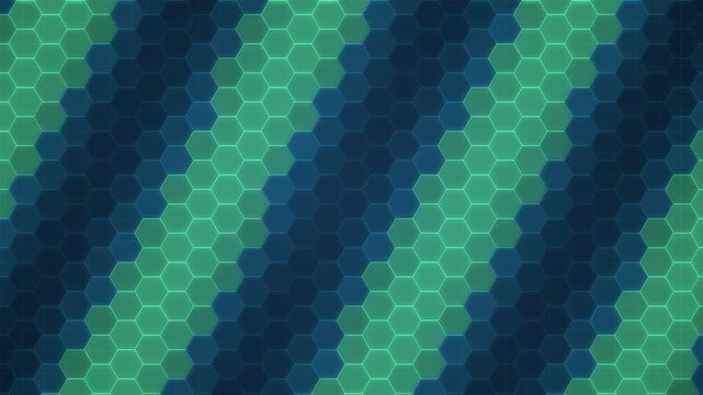 Glowing hexagon grid panel wave, seamless loop