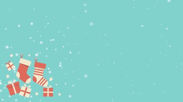 降りしきる雪と靴下を描いた爽やかで可愛らしい冬のホリデー背景素材