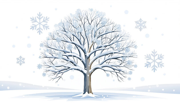 Winter Tree with Snowflakes Generative AI