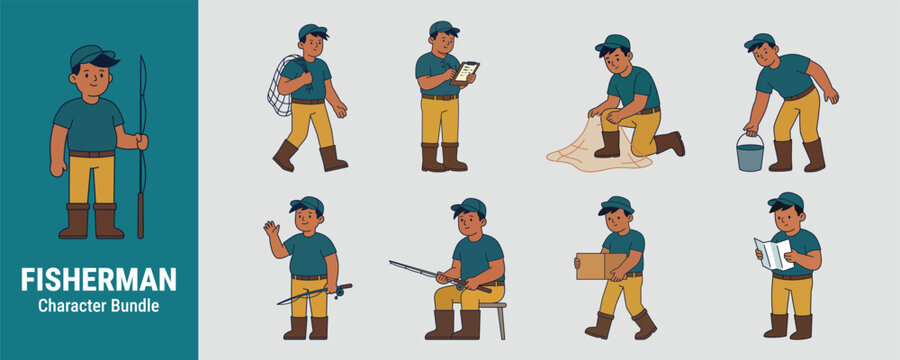 Fisherman Character Bundle with Fishing Activity Poses