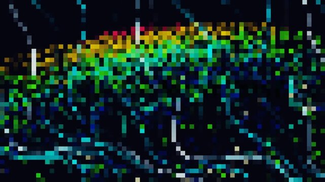 Abstract digital art with vibrant pixelated rainbow pattern