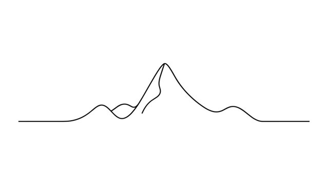 minimalist continuous line drawing of mountain range peaks on white background.