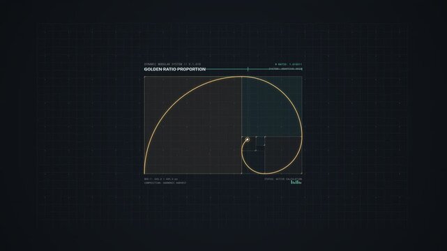 Digital interface displaying golden ratio proportion mathematical geometry grid overlay