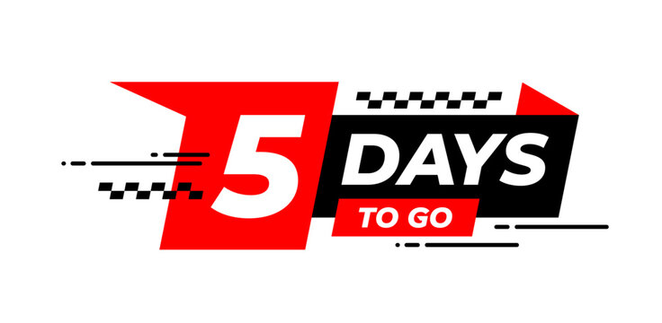 5 days to go. Five days to go. Abstract modern flat minimalist ribbon banner design for countdown discounts and sale time. Days left to go sign label badge. Vector illustration