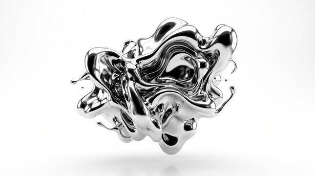 Liquid Metal Abstract: A mesmerizing 3D render of a swirling, fluid mass of liquid metal, with organic shapes and a highly reflective surface, evoking a sense of dynamism and modern design.