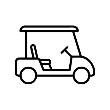 golf cart line icon, buggy vehicle and sport transport symbol for golf course, resort and recreation concept, outline vector design