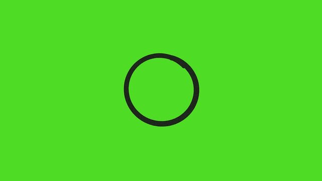 Black double circle hand drawn marker animation circling object twice for emphasis on green screen background