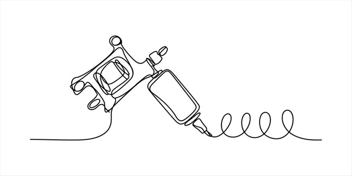 Continuous single line drawing of a tattoo machine gun tool for body art design