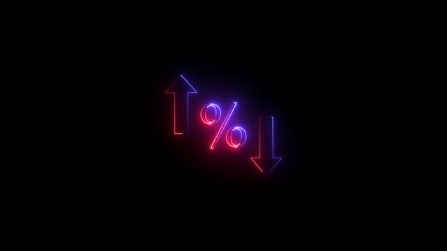 glowing neon Percentage growth and decline icon with up and down arrows. financial, business, and statistical analysis. Up and down percentage arrows icon