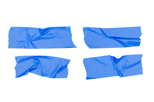 Blue wrinkled adhesive tape isolated on black with clipping path