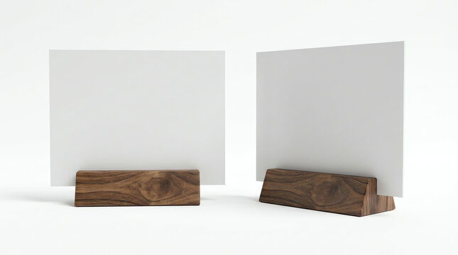 Clear plastic and acrylic table talkers promotional upright menu table tent top sign holder table menu card display stand picture frame for mock up and template design. 3d render illustration.