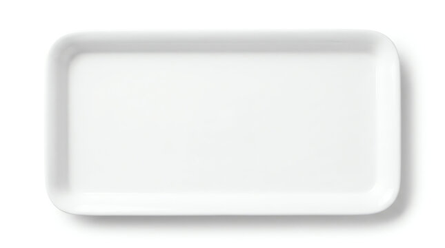 Front view of Empty White Plastic Tray salver with Handles Isolated On White. 3d rendering