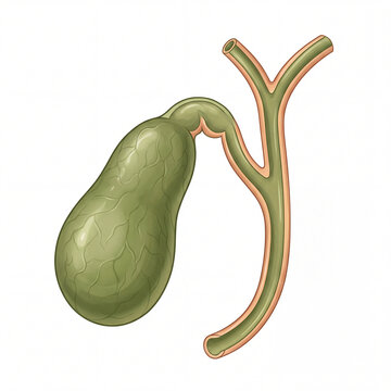Human gallbladder and bile duct system anatomy on white background