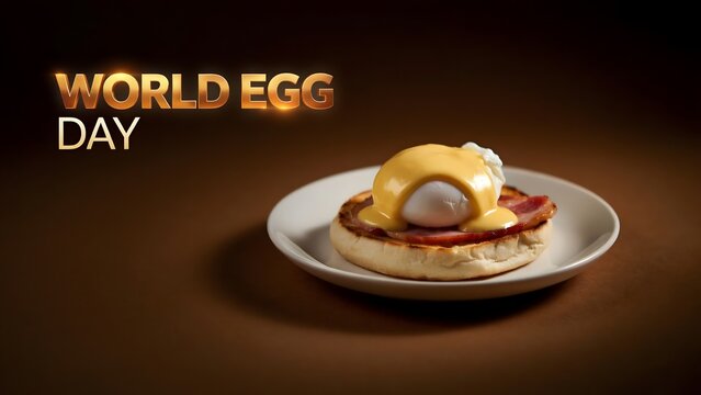World egg day celebration with eggs benedict on a plate