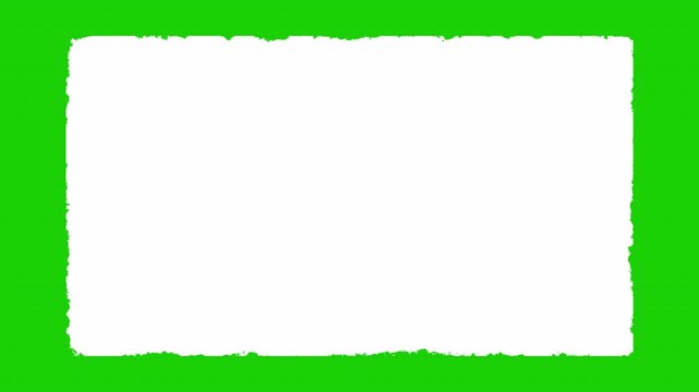 4K White Rough Grunge Rectangle Frame Border Animation with Distressed Edges on Transparent Background for Vintage Video Transitions, green screen animation.