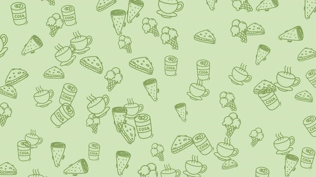 Green Doodle Food and Drink Pattern Background Illustration .Vidio 4K
