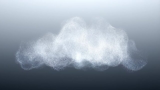 Abstract white particle cloud expanding and swirling on gray gradient background 60 FPS