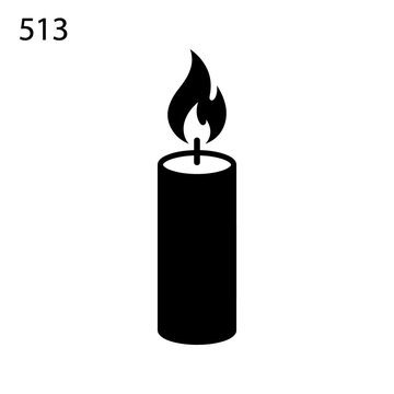 Single candle flame icon in black solid silhouette for religious ceremony spiritual meditation interior design decor or ambient lighting mood atmosphere creation.