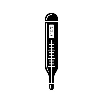 Medical digital thermometer icon with thirty seven degrees celsius display black flat vector graphic for body health temperature monitoring clinical diagnosis tool.