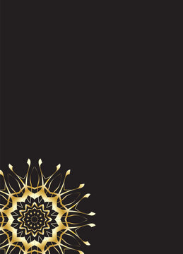 Luxury Silver Gold Mandala Bottom Left Corner Ornament on Black Background